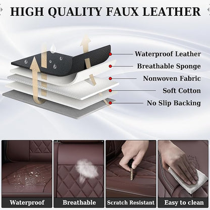Coverado Front Seat Covers, Car Seat Covers Front Seats, Luxury Faux Leather Seat Covers for Cars, Car Seat Protector Waterproof, Automotive Driver Seat Cover Universal Fit for Most Cars, Brown