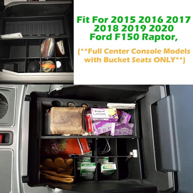 EDBETOS Center Console Organizer Insert Dividers Compatible with Ford F150 Accessories 2015 2016-2019 2020 F-150 Armrest Interlock Secondary Storage ABS Material, Full Console w/Bucket Seats ONLY