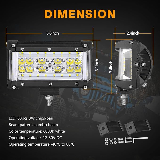 Side Shooter Light Pods, Muto-Beam 2PCS 5Inch Quad Row LED Light Bars Off Road Driving Lighting Spot Flood Combo Light Work Lights LED Fog Lights for Truck UTV ATV SUV Boat Tractor