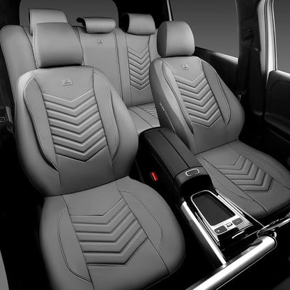 CAR PASS 3D Foam Faux Leather Car Seat Covers Full Set, Waterproof Grey Leather Seat Cover for Cars, Luxury Universal Fit for SUV Truck Sedan Automotive, Armrest Airbag Compatible Anti-Slip, All Gray