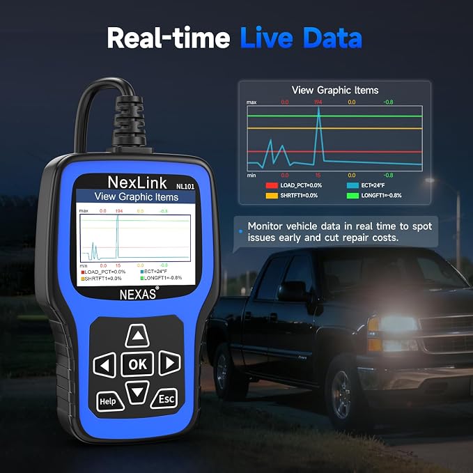 NEXAS NL101 OBD2 Scanner with Battery Tester - Check Engine Code Reader, Car Diagnostic Scanner with Live Data, Freeze Frame, I/M Readiness for All US Vehicles Since 1996
