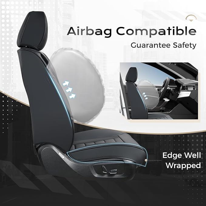 Coverado Car Seat Covers Full Set, Seat Covers for Cars, Front Seat Covers and Back Seat Cover Waterproof Leather Automotive Seat Cover, Universal Car Interior Protectors Cushion for Most Cars