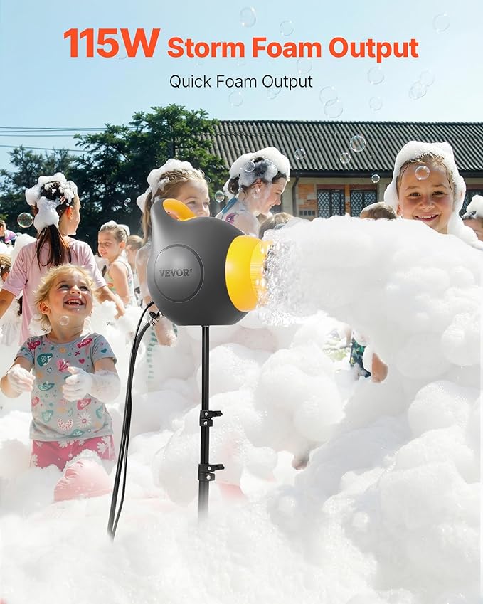 VEVOR Foam Machine, 115 W Party Foam Cannon, Portable Foam Maker with a Tripod Stand, Powerful Foam Party Machine, for Backyard, Pool, Outdoor Events, Birthdays, Celebrations and Party, Grey & Yellow