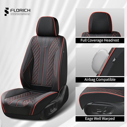 FLORICH Leather Car Seat Covers, Automotive Seat Cover 2 Pack Waterproof Seat Covers for Cars Driver Seat Cover Protectors Universal Fit for Most Cars SUV Trucks Vehicles, Black&Red Line