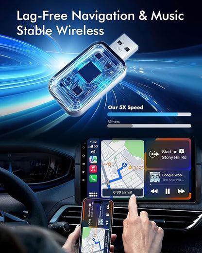 Wireless CarPlay Adapter for iPhone, Convert Wired to Wireless, Plug & Play, Mini USB Adapter, Auto-Connect Fast, Compatible with iPhone 6+ (iOS 10+) & 2016+ Cars