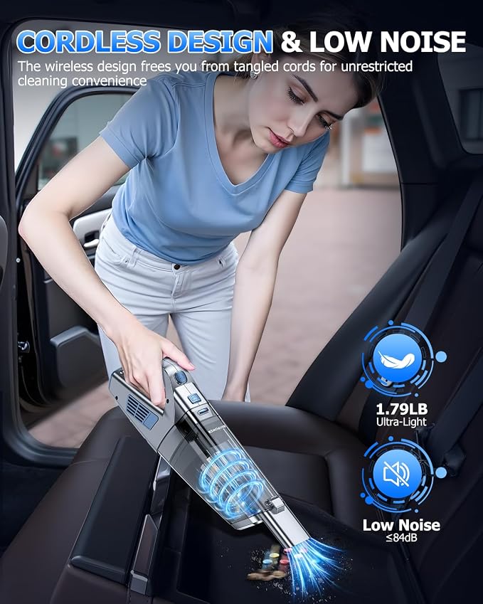 BQYPOWER Handheld Vacuum Cordless, 16000PA Strong Suction Hand Held Vacuum Cordless Rechargeable with Multiple Accessories, Portable Car Vacuum Cleaner High Power for Car Home Office