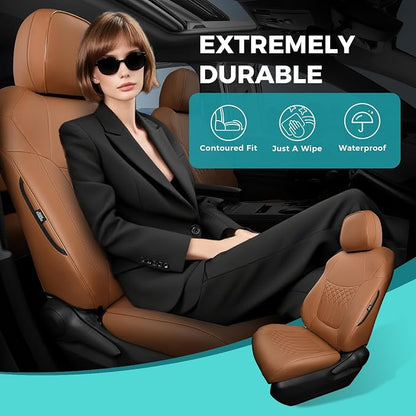 Customized for Toyota Sienna Seat Covers 2021-2026 Sienna 8 Seats 3 Row, Leather Car Seat Covers Waterproof Seat Covers Full Set for Cars, Car Seat Protectors, Airbag Compatible(Brown)