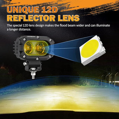 Auxbeam 4 Inch LED Amber Pod Light, 60W Driving Yellow Flood Beam Square Pod Fog Lights with DT Wiring Harness for Motorbike SUV ATV Truck Jeep Boat Tractor Forklift (2 Pcs)