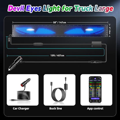 Devil Eyes Light for Cars,Flexible Scrolling Programmable LED Signs,LED Eyes for Truck Windshield,Custom Editor Colours,Animations,Text