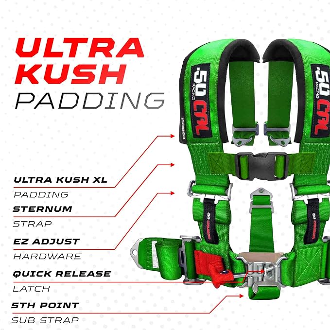 1pc Green 5 Point Harness for Bucket Seat, Latch Release, 9 Color Options, Racing Harness, Race Car, UTV, RZR [6009A1]
