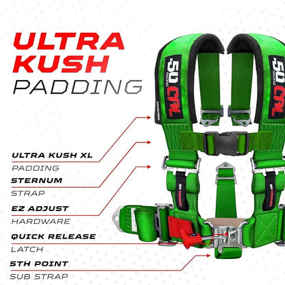 1pc Green 5 Point Harness for Bucket Seat, Latch Release, 9 Color Options, Racing Harness, Race Car, UTV, RZR [6009A1]