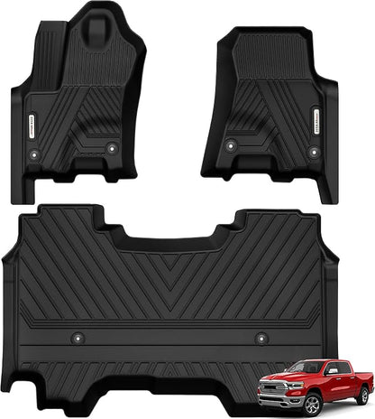 YITAMOTOR Floor Mats Fit for 2025-2026 RAM 1500 Crew Cab w/o Rear Under-Seat Storage Bucket Seat, All Weather TPE Custom Fit Waterproof Floor Liners for RAM 1500 Accessories 1st & 2nd Row, Black