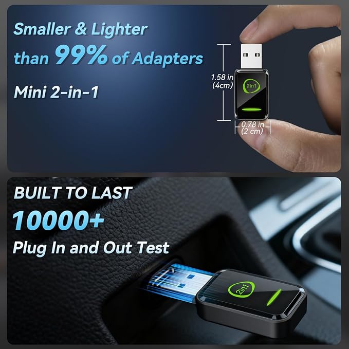 Mini Wireless CarPlay Adapter for Apple iPhone iOS 10+,No Delay & Fast, Plug & Play, Multi-User Seamless Connection for Convert Wired to Wireless Carplay Dongle for 2016+ Cars, USB-A/Type-C Port