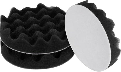 HARFINGTON 3pcs Buffing Sponge Pads 5" Polishing Wheel Waffle Finishing Grip Pad Car Buffer Polisher with Hook and Loop Back for Car Detailing Polishing Waxing, Black