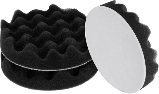 HARFINGTON 3pcs Buffing Sponge Pads 5" Polishing Wheel Waffle Finishing Grip Pad Car Buffer Polisher with Hook and Loop Back for Car Detailing Polishing Waxing, Black