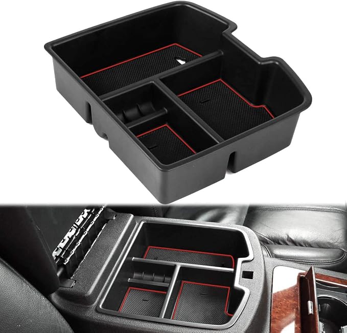 EDBETOS Center Console Organizer Tray Compatible with GMC Sierra 1500 Chevy Silverado Suburban 2500 Avalanche 07-13 Accessory 07-14 Sierra 2500 3500 Yukon Silverado 2500 3500 Suburban 1500 Tahoe, Red