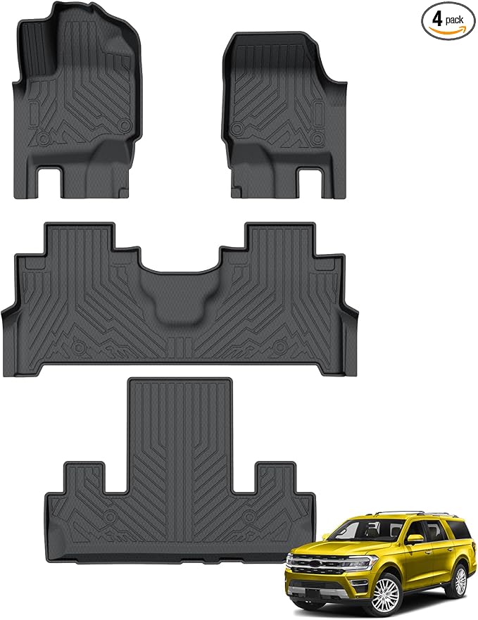 KUST Floor Mats for 2018-2024 Ford Expedition Accessories (7-Seat Only, Not for MAX), All Weather Car Mats Front Rear 3 Rows Floor Liners, TPE Rubber, Raised Edge, Extended Lip