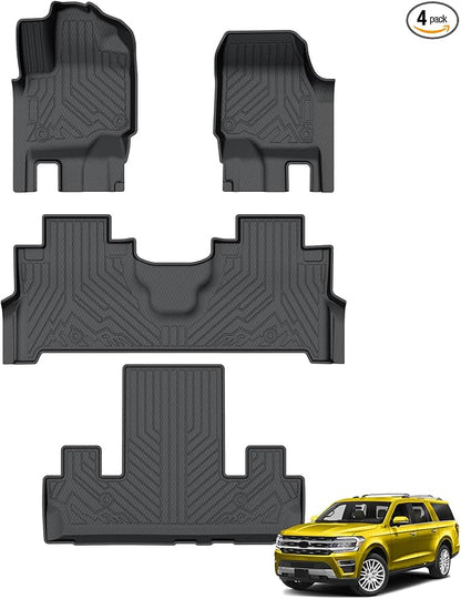 KUST Floor Mats for 2018-2024 Ford Expedition Accessories (7-Seat Only, Not for MAX), All Weather Car Mats Front Rear 3 Rows Floor Liners, TPE Rubber, Raised Edge, Extended Lip