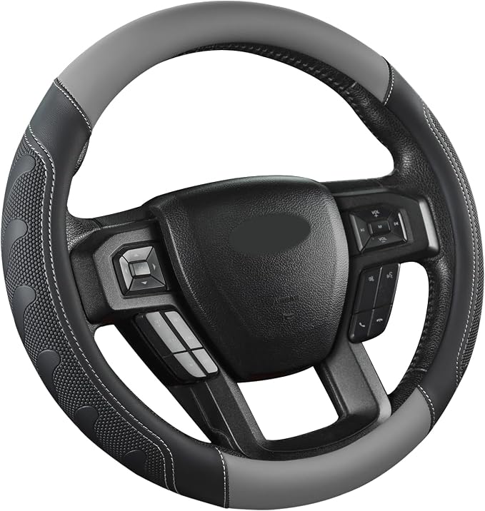 GIANT PANDA Car Steering Wheel Cover for Ford - F150 F250 F350 Expedition, (15.5-16 inches - Black+Gray)