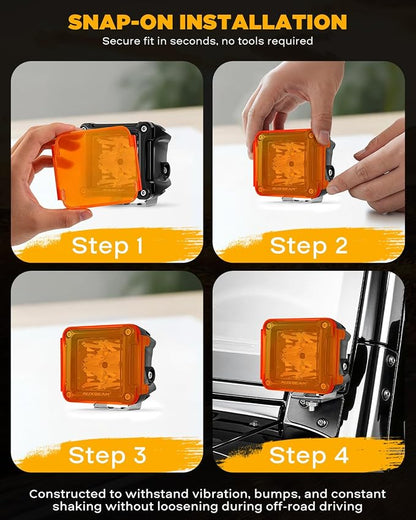Auxbeam FA Series 3 Inch Deep Amber Light Covers 2300K Dark Amber Tone Cube Offroad Lights Lens Cap Smoked Tint for Fog Dust Rain Snow, 2 Packs