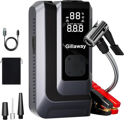 Jump Starter 6000A Car Jumper Starter Portable with 150PSI Tire Inflator, Battery Jumper Starter Portable, Air Compressor, Flashlight and Power Bank