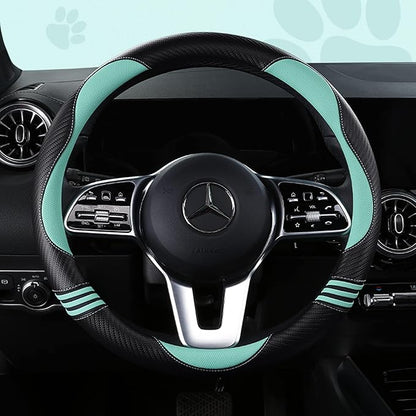 HighnessHwoo Car Steering Wheel Covers for Women Padded Carbon Fiber PU Leather Cute Auto Interior Accessories for Vehicle, Sedan, Universal, Anti Slip, Green, Standard Size, 14.75-15.15in