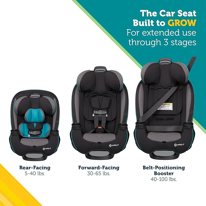 Safety 1st Grow and Go All-in-One Convertible Car Seat, Rear Facing, 5-40 lbs, Forward Facing (30–65 lbs), High Back Booster Seat 40-100 pounds, Black Phantom