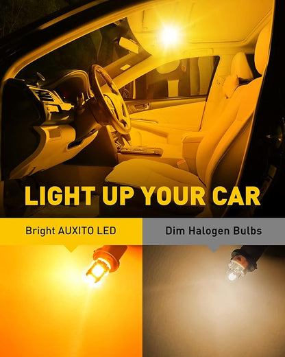 AUXITO 194 LED Light Bulb Amber Yellow 168 2825 W5W T10 Wedge 14-SMD LED Replacement Bulbs for Car Dome Map Door Courtesy License Plate Parking Light, Pack of 10