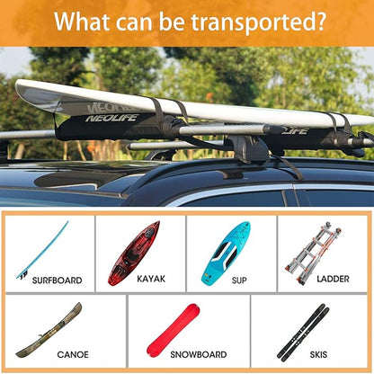 Soft Roof Rack Pads with Two 15 Ft Tie Down Straps for Surfboard, SUP Paddleboard, Snowboard, 28/34inch (Pair)