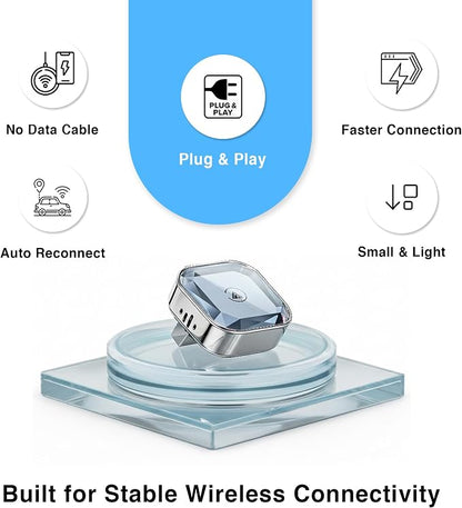 Wireless CarPlay Adapter 2026 Upgraded – 2-in-1 Suitable for Apple iPhone & Android, with Compact Size Plug-and-Play Convenience, and Fast Stable Connection for CarPlay & Android Applications (Sliver)