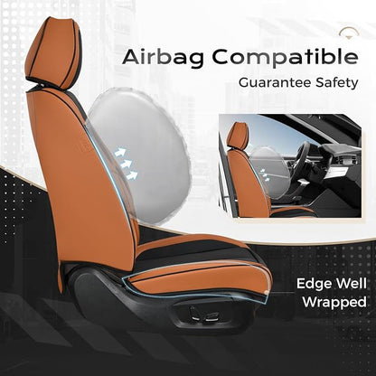 Coverado Car Seat Covers Full Set, Seat Covers for Cars, Black Car Seat Covers Front Seats and Back Car Seat Protector Waterproof, Leather Car Seat Cushion Universal Fit for Most Cars Brown