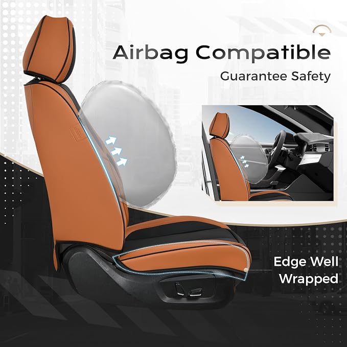 Coverado Seat Covers, Car Seat Covers Full Set, Leather Seat Covers for Cars, Car Seat Protector, Black Car Seat Covers Front Seats and Back Seats Universal Fit for Most Cars Brown-Black