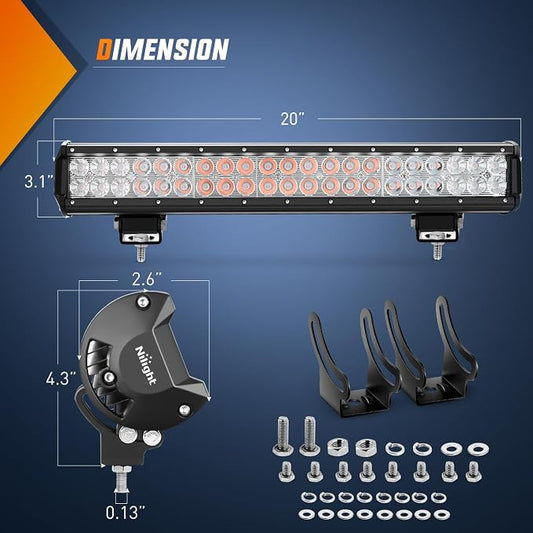 Nilight LED Light Bar 20 Inch 126W Spot Flood Combo Purple Beam Off Road Lamp Fishing Hunting Emergency Deck Work Lighting for Trucks UTV Pick-up Van Boat Tractor
