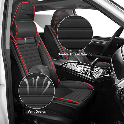 Seat Covers Full Set Fit for Nissan Rogue 2015-2026, Breathable and Comfortable Leather Car Seat Cover, Deluxe Waterproof Cushion Cover Auto Interior Accessories (Black Red)