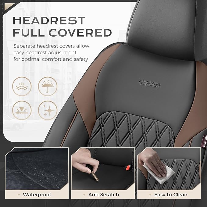 Coverado Seat Covers, Car Seat Covers Front Seats, Automotive Seat Covers, Waterproof Leather Car Seat Covers, Car Seat Cushion, Driver Seat Covers Car Seat Protector Fit Most Cars Truck, Black&Coffee