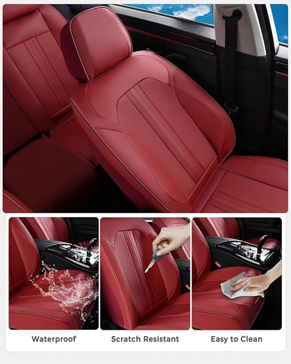Huidasource Red Seat Covers, Luxury Faux Leather Car Seat Covers, Velcro Adjustable, with Airbags, Child Seat, Perforation Cooling＆Heating, Universal Fit for Most Cars, Vans, Trucks, SUVs, Red