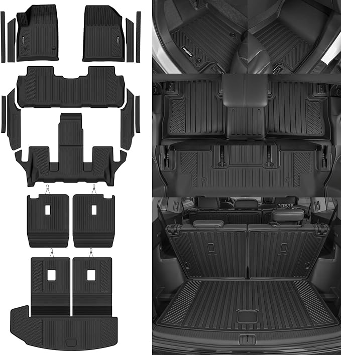 Floor Mats for 2020-2026 Cadillac XT6 6 Seats/Captain Chairs, Trunk Mat with Backrest Mat and 2nd Backrest Mat & Door Sill Guard All Weather TPE Protector for Cadillac XT6 Accessories