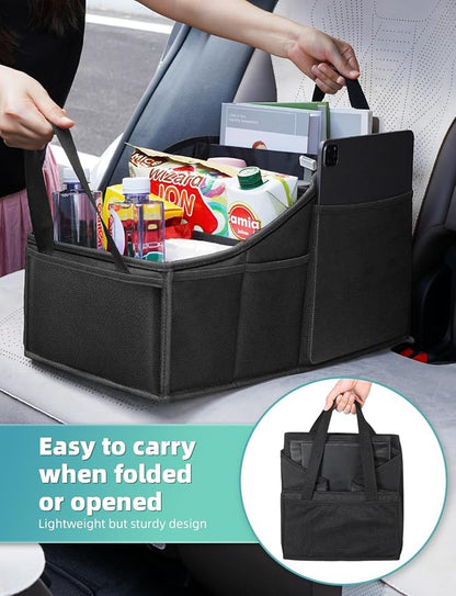 YOHOOLYO Car Seat Organizer Backseat Car Organizer with 4 Compartments, 4 Cup Holders and 7 Mesh Pockets for Front and Rear Seat, Black