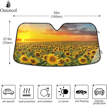 Sunflower Blooming Sunset Car Windshield Sun Shade Foldable UV Ray Sun Visor Protector Sunshade to Keep Your Vehicle Cool (55" x 27.6")