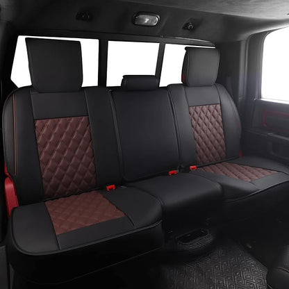 JOJOBAY Car Seat Covers for Dodge Ram,Fit 2009-2025 1500/2500/3500 HD Pick-up Truck,Crew,Regular,Quad,Mega Cab,Waterproof Synthetic Leather Seat Covers(5PCS-Full Set,Black-Brown)