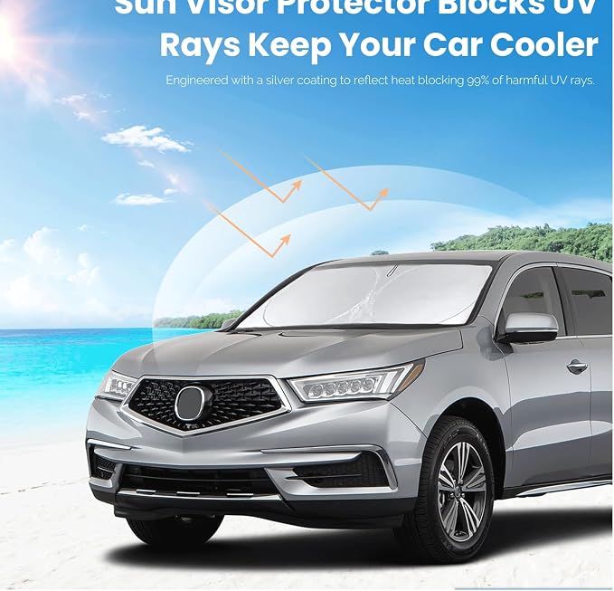 Custom Windshield Sunshade for Acura MDX Accessories 2021-2024 2025 2026 Front Window Shades Cover for Windshield Sun Visor Screen Protector 210T Reflective Blocks UV Rays Cool Car Accessories
