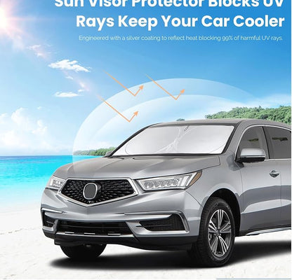 Custom Windshield Sunshade for Acura MDX Accessories 2021-2024 2025 2026 Front Window Shades Cover for Windshield Sun Visor Screen Protector 210T Reflective Blocks UV Rays Cool Car Accessories