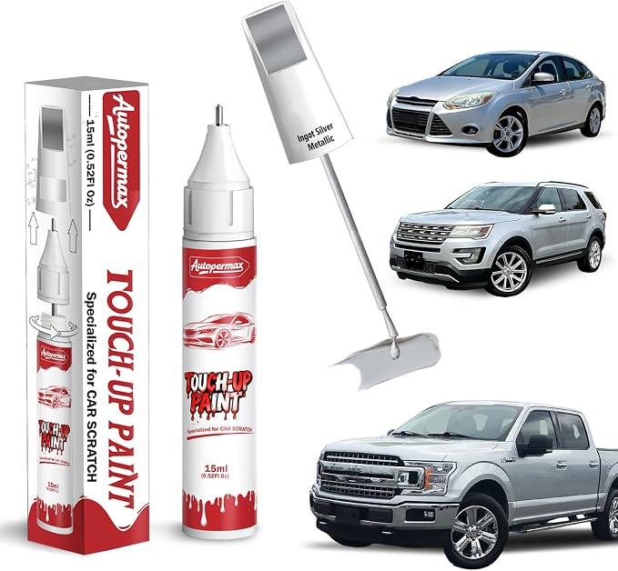 UX Ingot Silver Metallic Car Touch Up Paint for Ford, Color Accurate Two-In-One Car Paint Scratch Repair Pen, Professional Scratch Remover for Vehicles Chips and Nicks Scuff