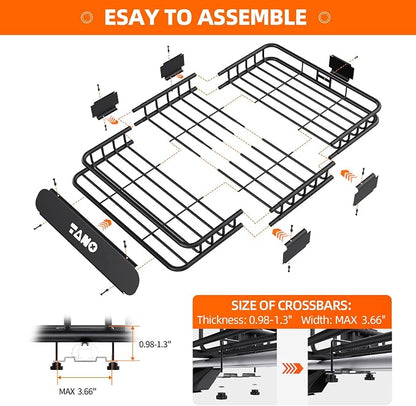 TANX 51" x 36" x 5" Roof Rack Cargo Carrier Basket with Waterproof Bag, Rooftop Cargo Carrier with Cargo Net & Ratchet Straps, Heavy Duty Roof Basket for SUV Truck, Hitch Cargo Carrier