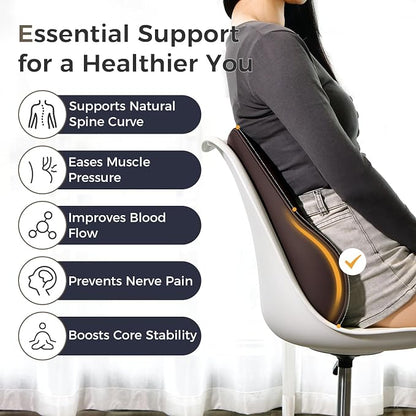 Coverado Lumbar Support Pillow for Car, Ergonomic Memory Foam Back Pillow for Office Chair, New Back Cushion for Pain Relief, PU Leather Car Lumbar Support for Driving Seat