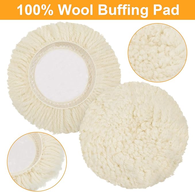 Tallew 6 Pcs 3 Inch Wool Polishing Pad Hook Loop Buffing Pad for Drill Curved Edge Compound Cutting Tool Drill Polisher Attachment Wheel Polish Kit Car Body Repair Buffing