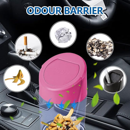 Hovom Mini Car Trash Can with Lid, Portable Garbage Can for Car, Leakproof Cup Holder Automotive Garbage Bin with 2 Rolls of Trash Bags, Small Trash Storage Can for Car Home Office(Rose Red)
