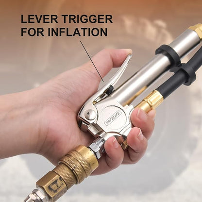 SAFELIFE Tire Inflator 10-120 PSI Tire Pressure Gauge with 18Inch Air Hose，Lock on Air Chuck, Heavy Duty 1/4'' NPT Tire Inflator Gauge Compatible with Air Pump Compressor for Car Truck Motorcycle Bike