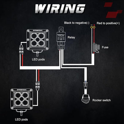 Wiring Harness 2 Lead, OFFROADTOWN Nylon Wiring Harness Kit for LED Pods Driving Light Fog Light 12V 40A Fuse Relay On/Off Rocker Switch 18AWG Heavy Duty Wiring Harness for Trucks Offroad ATV UTV Boat
