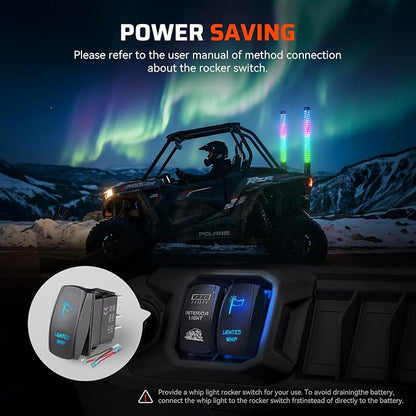 Ehaho 2FT Fat Whip Lights for UTV ATV, Led Fatty Whip Light W/Rocker Switch & 3 Flags, Brighter Spiral Chasing Lighted Antenna Whip with APP & Remote Control for RZR SXS